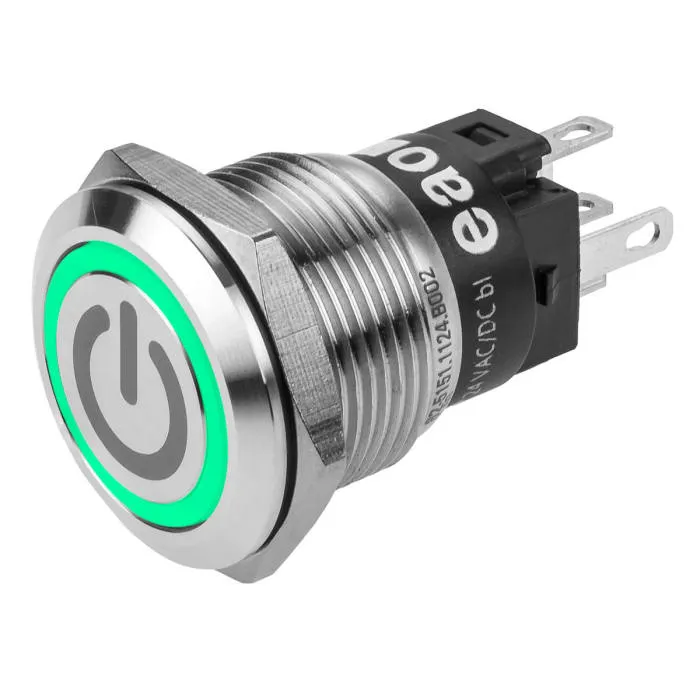 EAO 82 Series Illuminated Push Button Switch, Latching, Panel Mount, 19mm Cutout, SPDT, Green LED, 240V, IP65, IP67