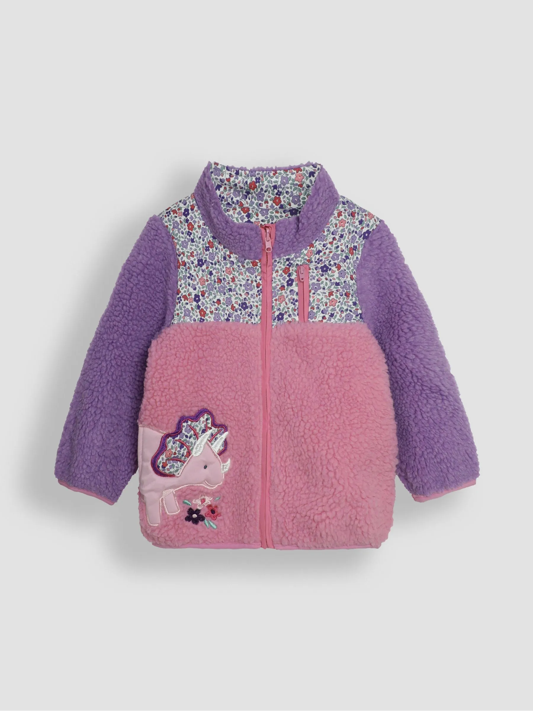 Lilac Purple Dino Reversible Hooded Teddy Fleece