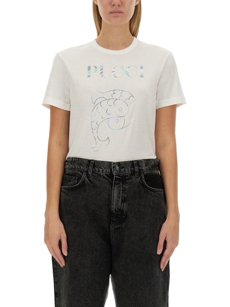 PUCCI      T-SHIRT IN JERSEY DI COTONE CON LOGO 